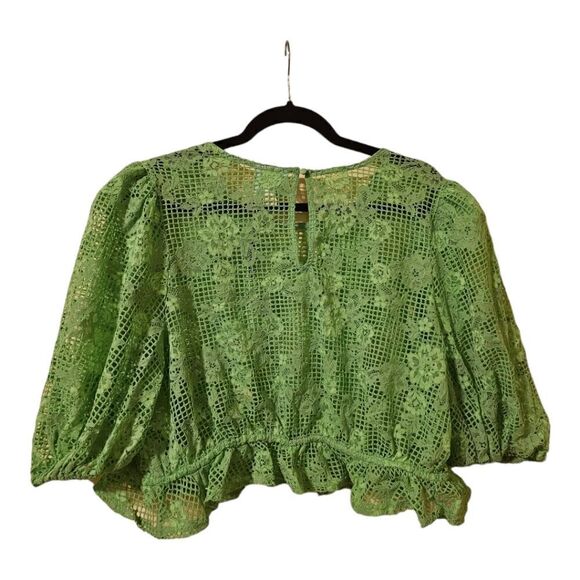 FUTURE COLLECTIVE Green Lace Peplum Crop Blouse - Size XXL - Picture 2 of 8